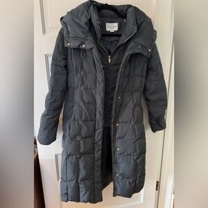 Cole Haan Signature Down Puffer Long Coat Forest Green EUC  L Zipped Bib Inner